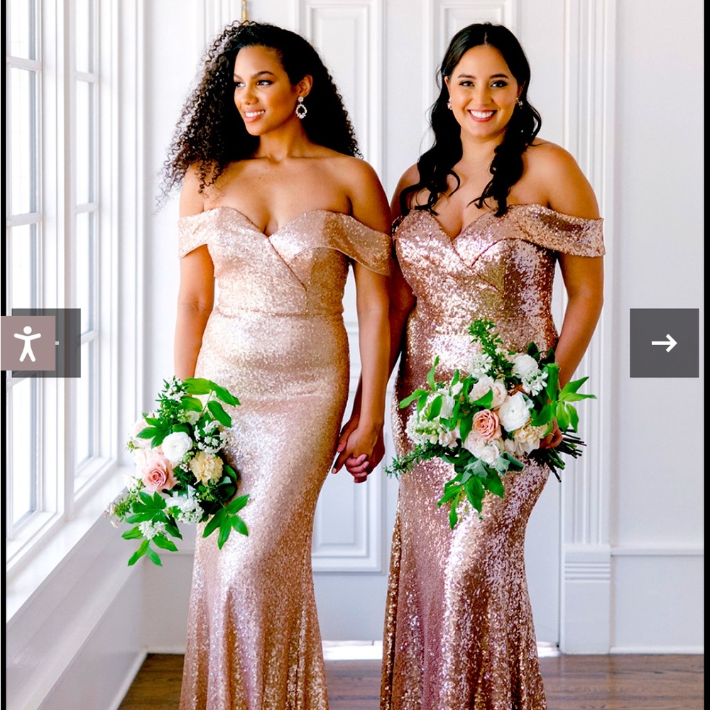 Revelry Bardot Sequin Dress Rose Gold size 14